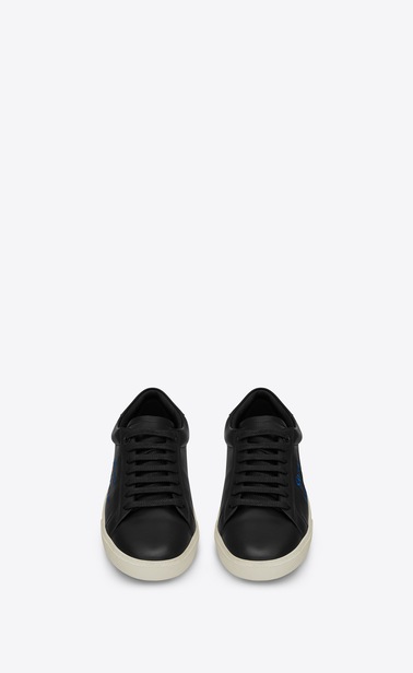 SAINT LAURENT SL/06 Donna sneakers court sl/06 nere in pelle e blu metallizzato ricamate b_V4